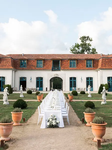 Banquet table set in an idyllic location